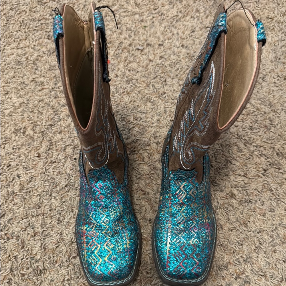 Roper Kids Glitter Western Boots - Blue and Brown